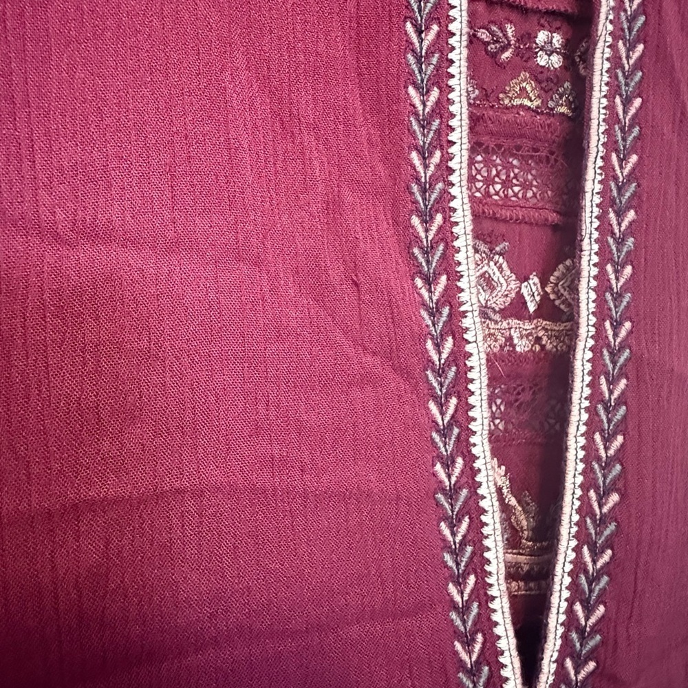 Free People Burgundy Embroidered Boho Dress Size Large - Picture 11 of 12